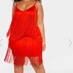 PLUS RED STRAPPY TASSEL MIDI DRESS